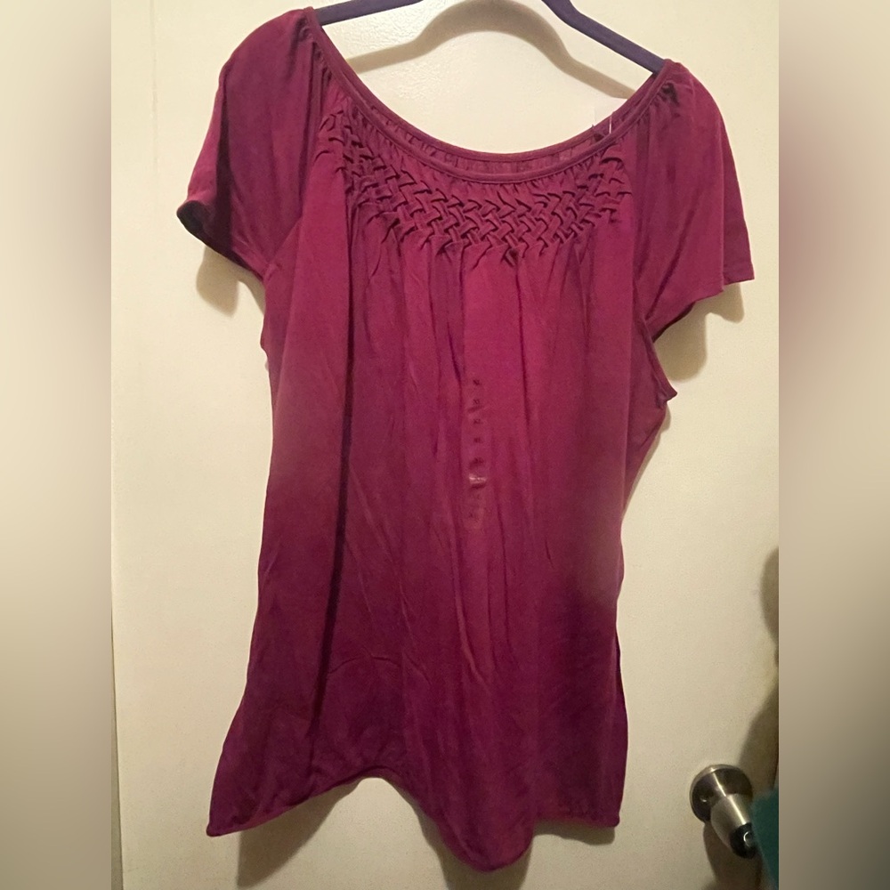 LOFT Red Smocked Flutter Sleeve Blouse